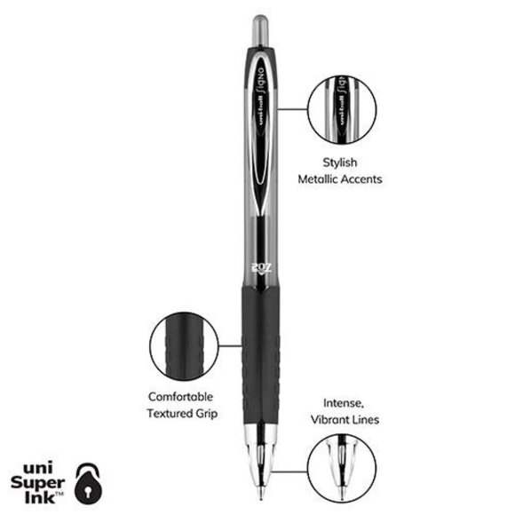 Uniball 207 Retractable Gel Ink Pen 0.7mm Fine 4/Pk Assorted Office School Home - Picture 3 of 5